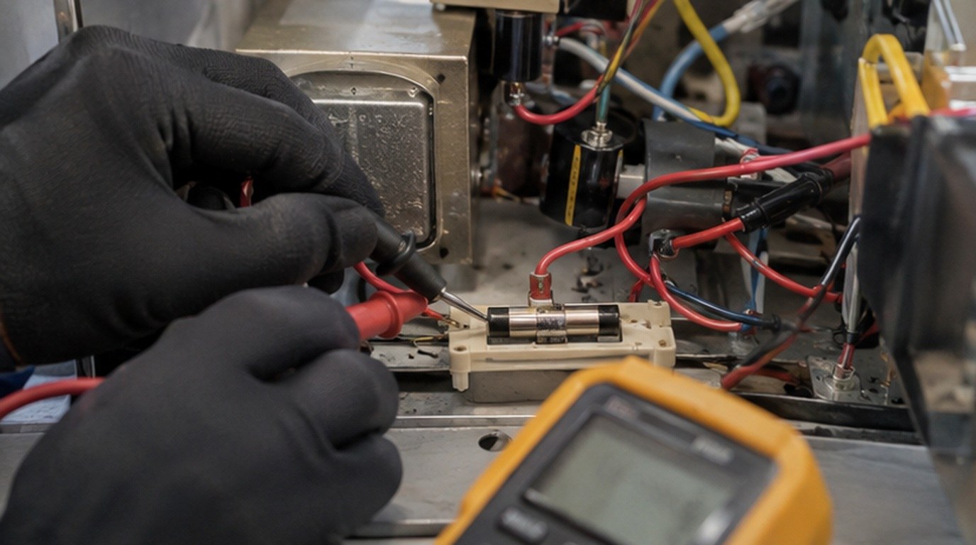 Conserto de micro-ondas em Indaiatuba‑SP: teste do fusível e do diodo de alta tensão