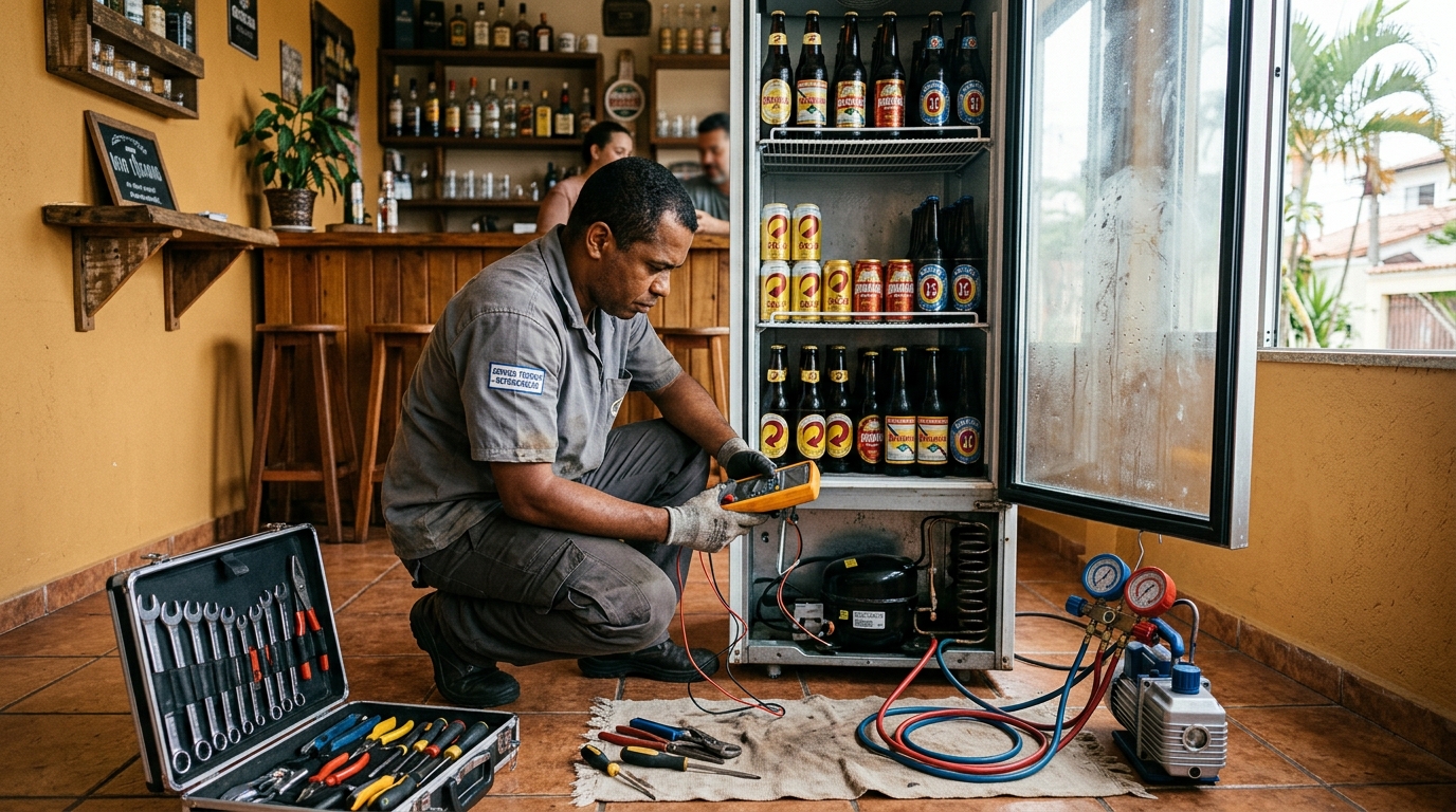 Substituição do termostato de uma cervejeira no Vale do Sol, Indaiatuba‑SP